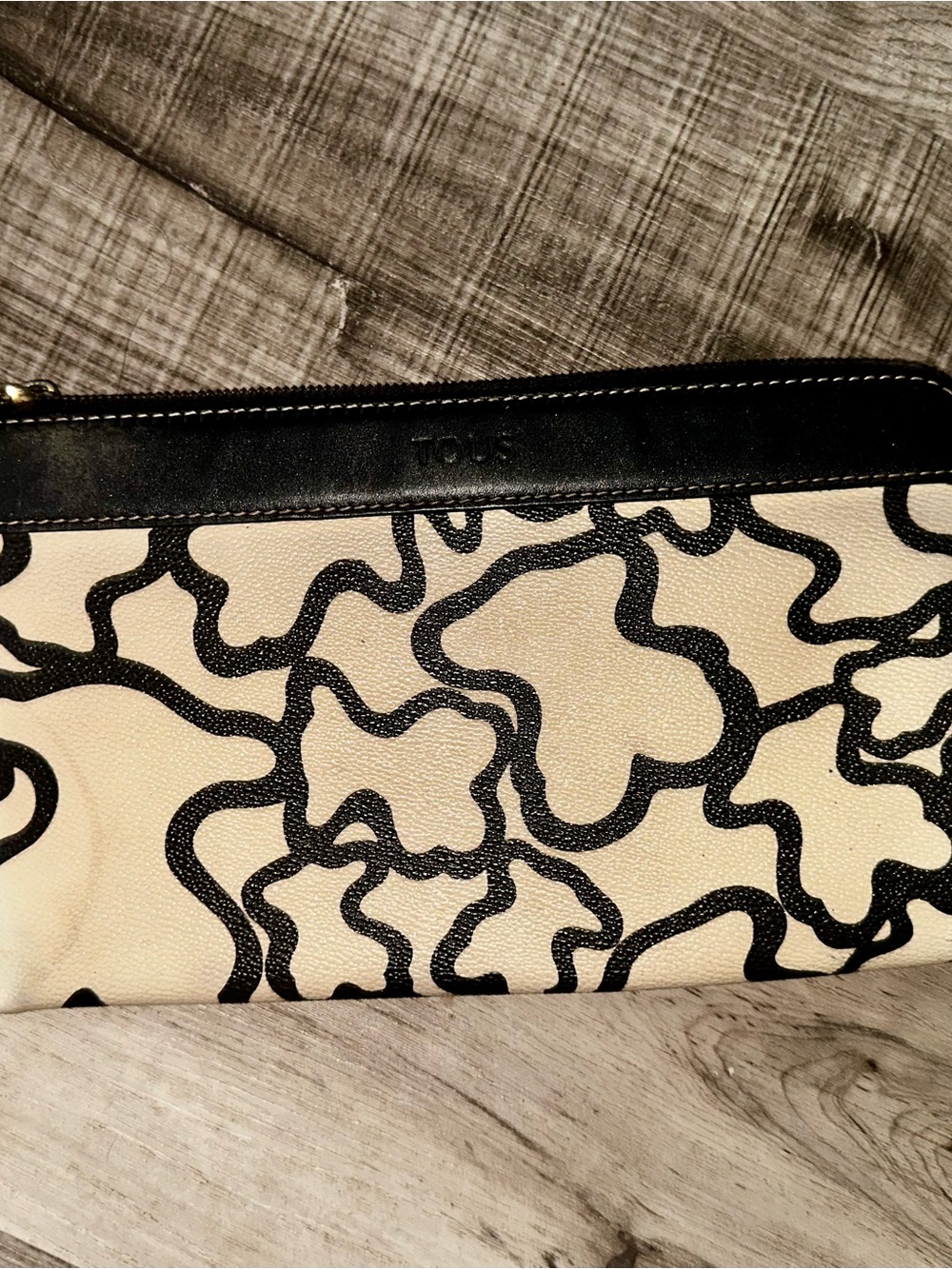 Tous Black and Cream Abstract Pattern Wristlet Clutch